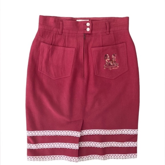 Andres New Traditionals Midi Skirt Cottagecore Cashmere Wool Lace trim Belgium - Picture 1 of 10